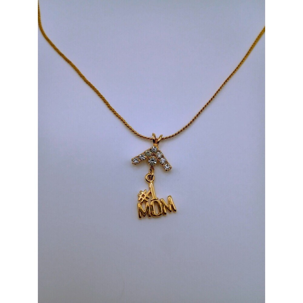 Womens Gold Plated And Rhinestone #1 MOM Pendant & Chain Necklace